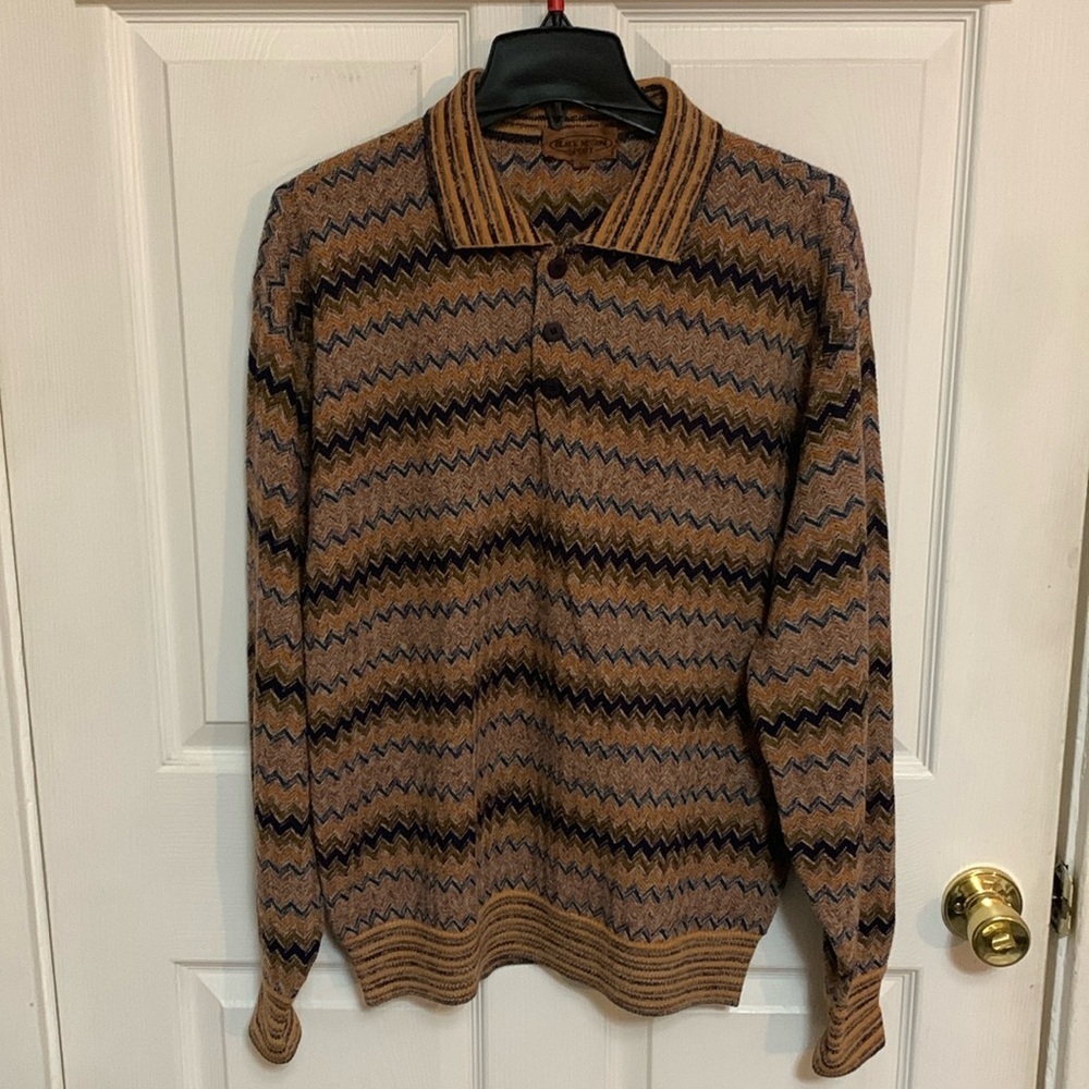 VTG Classic Black Missoni Sport Men’s Zigzag Polo Sweater Academia Luxury XL